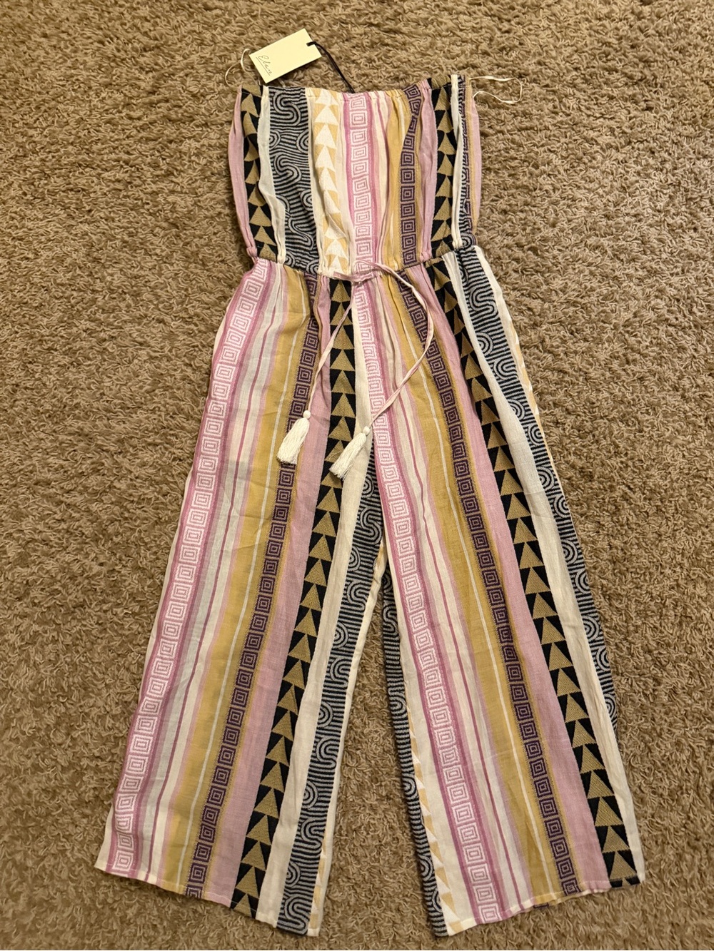 Elan NWT Boho Strapless Culotte Jumpsuit Striped Tribal Festival Small
